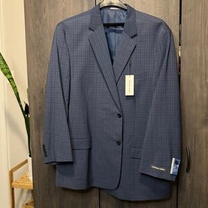 NWT Geoffrey Beene Mens GO-X Blue Windowpane Performance Flex‎ Blazer Jacket 54L